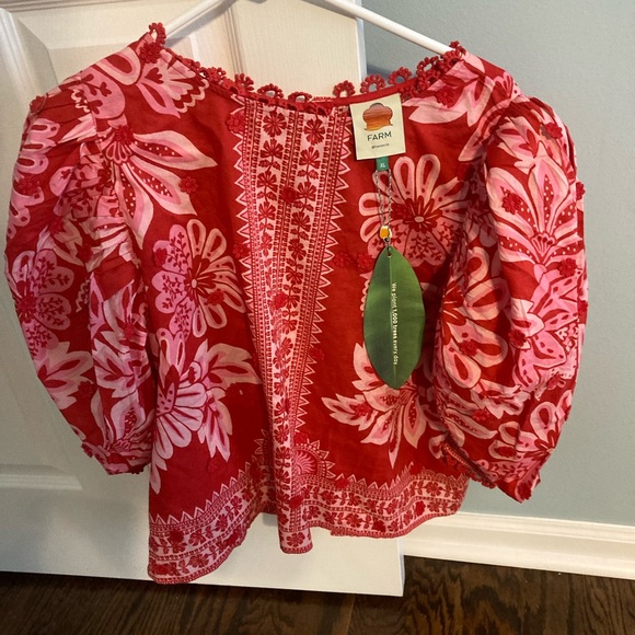 FARM Rio Tops - FARM Rio Red and Pink Floral Off-Shoulder Top